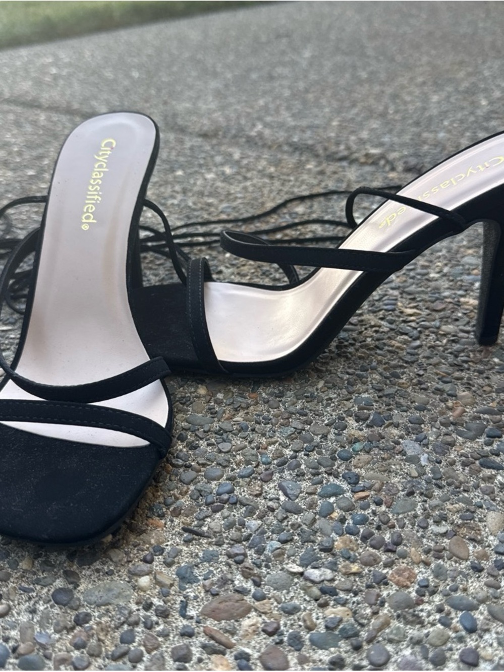 Cityclassified Black Strappy Lace-Up Heeled Sandals